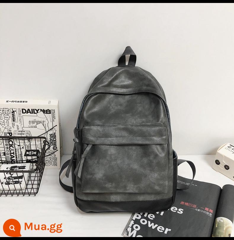 Ba lô nam ins thời trang hợp thời trang thương hiệu da PU ba lô nam học sinh trung học đại học schoolbag giản dị tất cả các trận đấu túi máy tính - xám