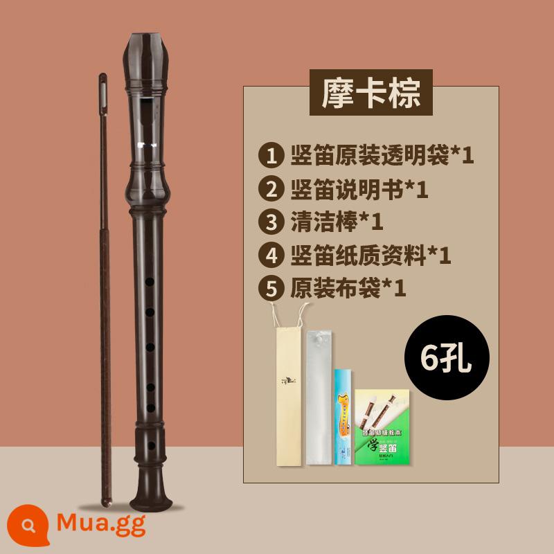 Swan Flute 8 lỗ 6 lỗ 6 lỗ, học giả đầu tiên, trẻ em, sáu hố tám tiếng sáo học sinh học nhạc cụ - Mocha nâu 6 lỗ + túi vải + giấy thông tin