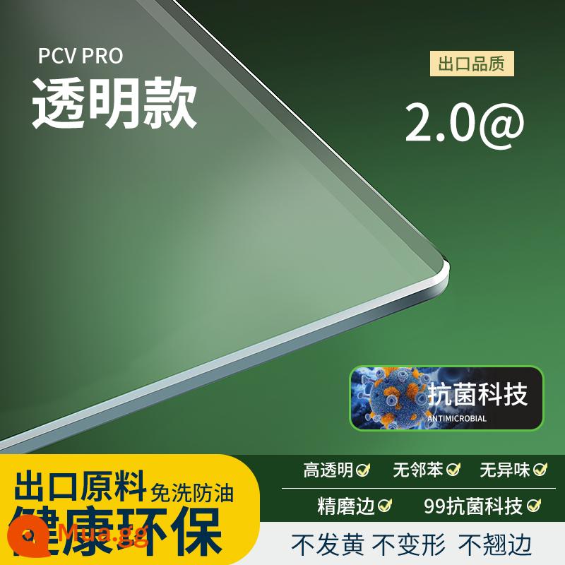 Kính mềm để bàn trong suốt bàn thảm không rửa chống nước chống dầu nóng PVC bàn cà phê khăn trải bàn đệm bảo vệ phim tấm pha lê - [Công nghệ kháng khuẩn + bảo vệ dầu lâu dài 192h] Độ trong suốt cao 2.0@