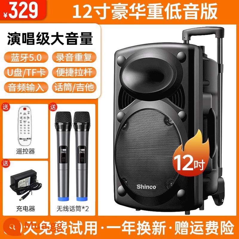 Xinke Vuông Vũ Âm Thanh Karaoke Ngoài Trời Di Động Đòn Bẩy Loa Bluetooth Có Mic Hát Loa Siêu Trầm Hiệu Suất - Loa siêu trầm hàng đầu 12 inch + 2 micrô chuyên nghiệp không dây + điều khiển từ xa