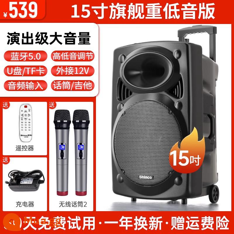 Xinke Vuông Vũ Âm Thanh Karaoke Ngoài Trời Di Động Đòn Bẩy Loa Bluetooth Có Mic Hát Loa Siêu Trầm Hiệu Suất - Loa siêu trầm chống sốc 15 inch + 2 micro không dây chuyên nghiệp + điều khiển từ xa