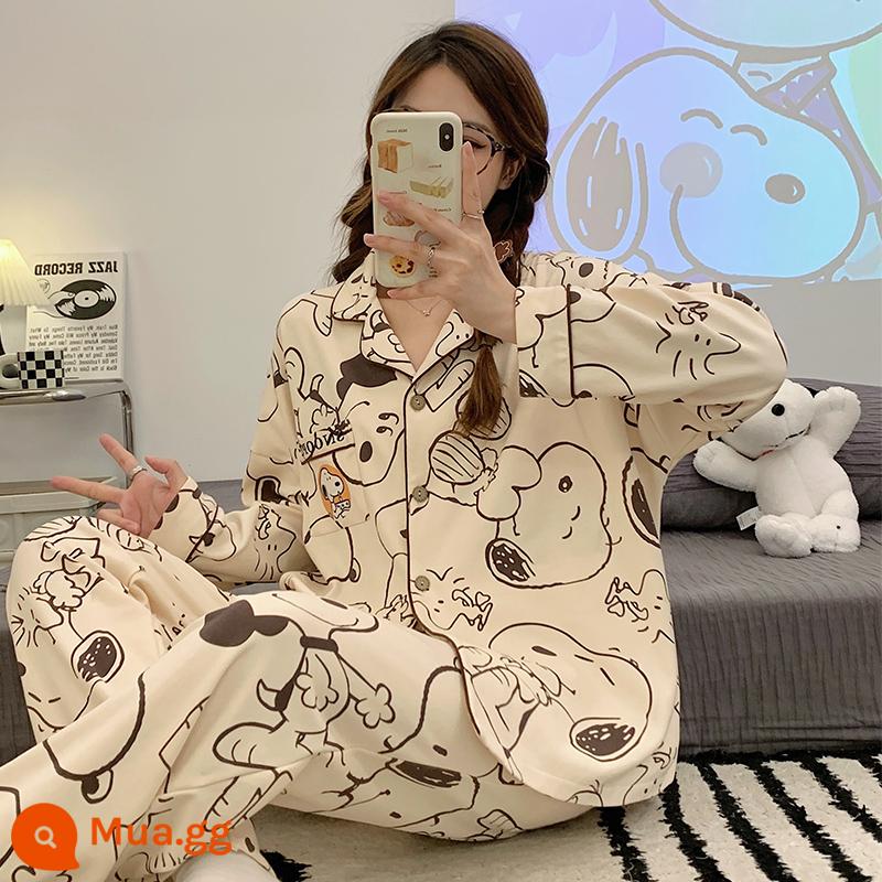 Bộ đồ ngủ dễ thương cho nữ mùa xuân và mùa thu 2023 mới cotton dài tay có thể mặc được quần áo mặc ở nhà gấu dâu cỡ lớn - 16527