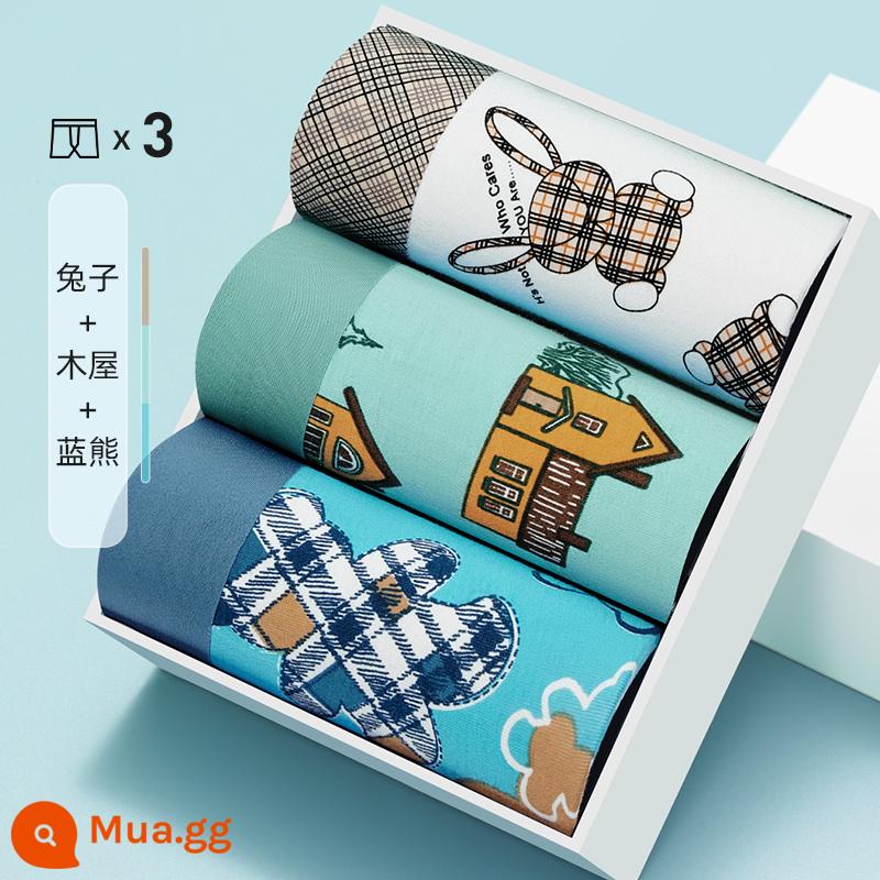 Quần Lót Bé Trai Cotton Nguyên Chất Nam Kháng Khuẩn Quần Lót Boxer Rời Size Lớn Cá Tính Hợp Thời Trang Màu Hồng Quần Lót Boxer - 3 gói - phiên bản in đầy đủ 03C [kháng khuẩn 3A]