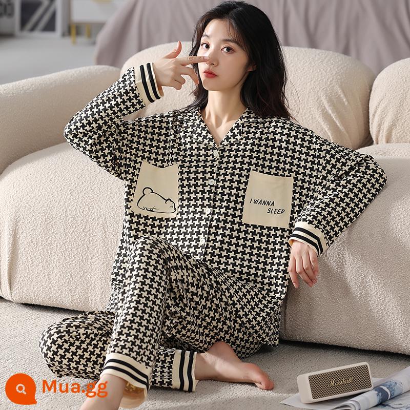 Bộ đồ ngủ cotton nữ dài tay mùa xuân và mùa thu 2023 mới mùa hè cỡ lớn có thể mặc bên ngoài bộ quần áo ở nhà dễ thương - 6207