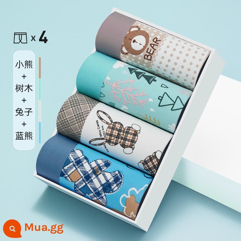 Quần Lót Bé Trai Cotton Nguyên Chất Nam Kháng Khuẩn Quần Lót Boxer Rời Size Lớn Cá Tính Hợp Thời Trang Màu Hồng Quần Lót Boxer - Bộ 4 - bản in đầy đủ 03C [kháng khuẩn 3A]