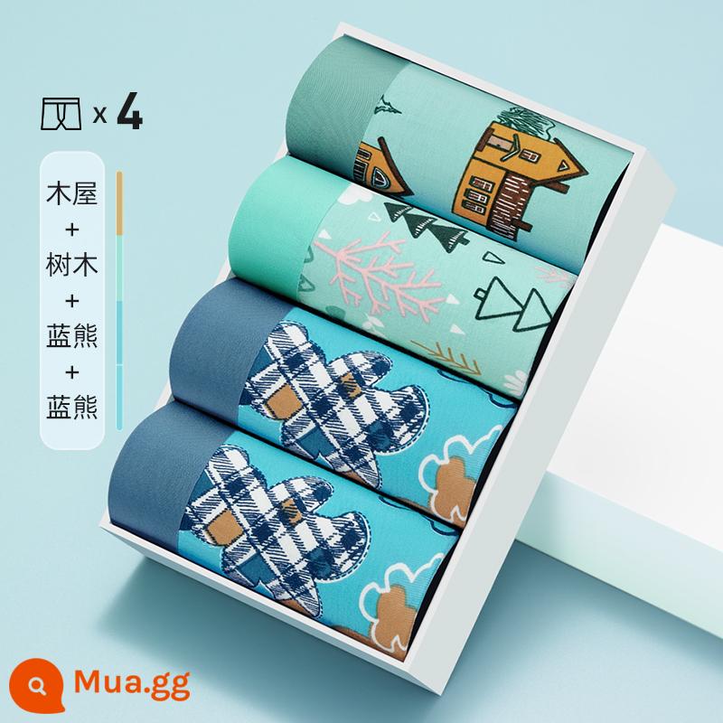 Quần Lót Bé Trai Cotton Nguyên Chất Nam Kháng Khuẩn Quần Lót Boxer Rời Size Lớn Cá Tính Hợp Thời Trang Màu Hồng Quần Lót Boxer - 4 gói - in đầy đủ 03D [kháng khuẩn 3A]