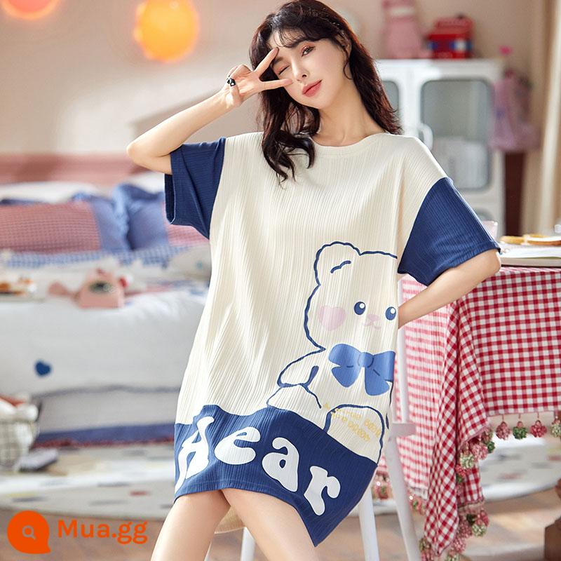 Váy ngủ cotton nguyên chất nữ mùa hè 2023 mới ngắn tay cỡ lớn rời phụ nữ mang thai dễ thương phần mỏng phục vụ tại nhà bộ đồ ngủ - 1923-trắng