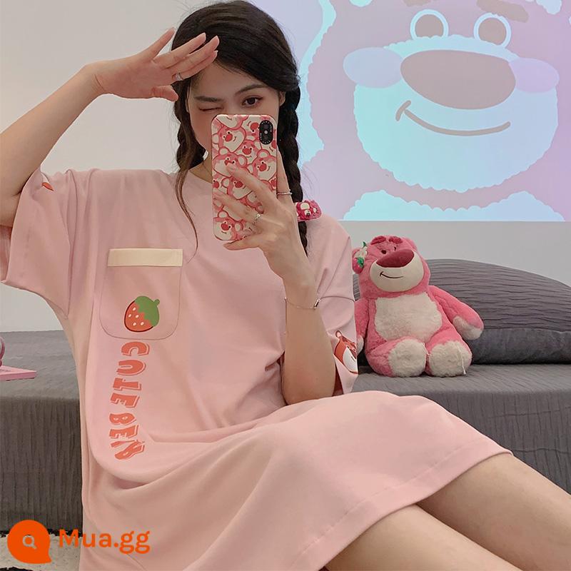 Váy ngủ cotton nguyên chất nữ mùa hè 2023 mới ngắn tay cỡ lớn rời phụ nữ mang thai dễ thương phần mỏng phục vụ tại nhà bộ đồ ngủ - WR0881