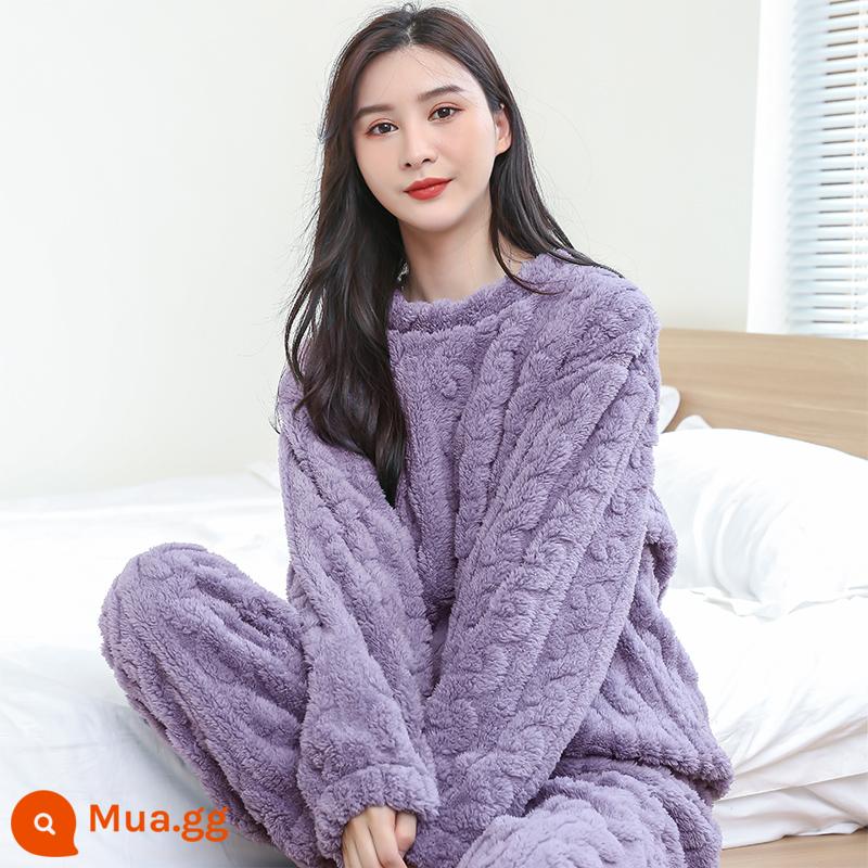 Coral Velvet Pyjamas Nữ Autumn and Winter 2022 MỚI cộng với nhung dày mặt bích dịch vụ gia đình mùa đông - Khoai môn tím [không rụng, không phai] mẫu cao cấp