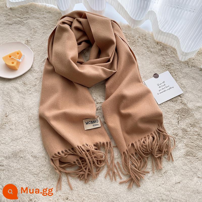 2022 mới đồng màu khăn nữ mùa đông dày giả khăn choàng cashmere đôi cặp đôi dệt kim ấm khăn đa năng - Lạc đà số 7