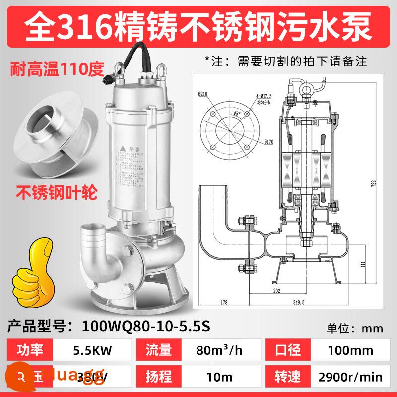 Máy bơm nước thải bằng thép không gỉ 304 của Thượng Hải 316 mà không ngăn chặn bơm chìm axit chống ăn mòn -alkali và máy bơm hóa học kiềm - Tốc độ dòng chảy 5,5 kilowatt (316) 80 tấn nâng 10 mét 4 inch với khả năng bảo vệ nhiệt