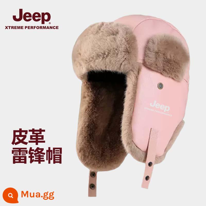 Jeep Nam Lôi Phong Mũ Nam Mùa Đông Ấm Áp Đi Xe Đạp Xe Điện Chống Gió Và Chống Lạnh Mũ Cotton Dày Nữ mũ Nam - Da giả màu hồng