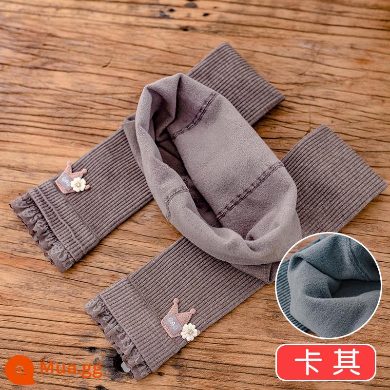 Quần trong trẻ em dành cho bé gái mùa xuân thu đông chất liệu cotton nguyên chất dày vừa phải nhung mỏng dành cho bé gái cộng với quần nhung dày bên ngoài - Khaki [quần lót nhung mỏng hình vương miện]