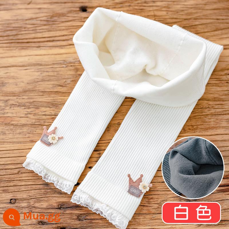 Quần trong trẻ em dành cho bé gái mùa xuân thu đông chất liệu cotton nguyên chất dày vừa phải nhung mỏng dành cho bé gái cộng với quần nhung dày bên ngoài - Trắng [quần lót nhung mỏng hình vương miện]