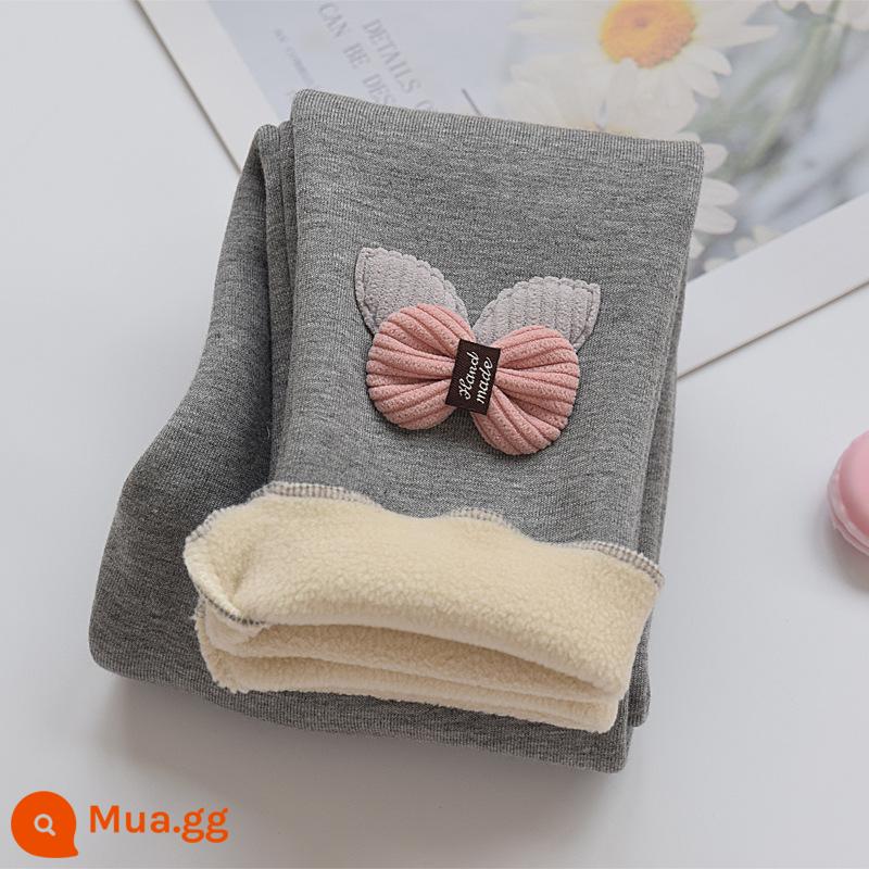 Quần nhung bên trong dành cho bé gái bằng nhung và cotton nguyên chất dày dặn Quần nhung đa năng dành cho trẻ em để mặc bên ngoài Quần dài kiểu nước ngoài dành cho nữ mùa thu đông - Màu xám nông