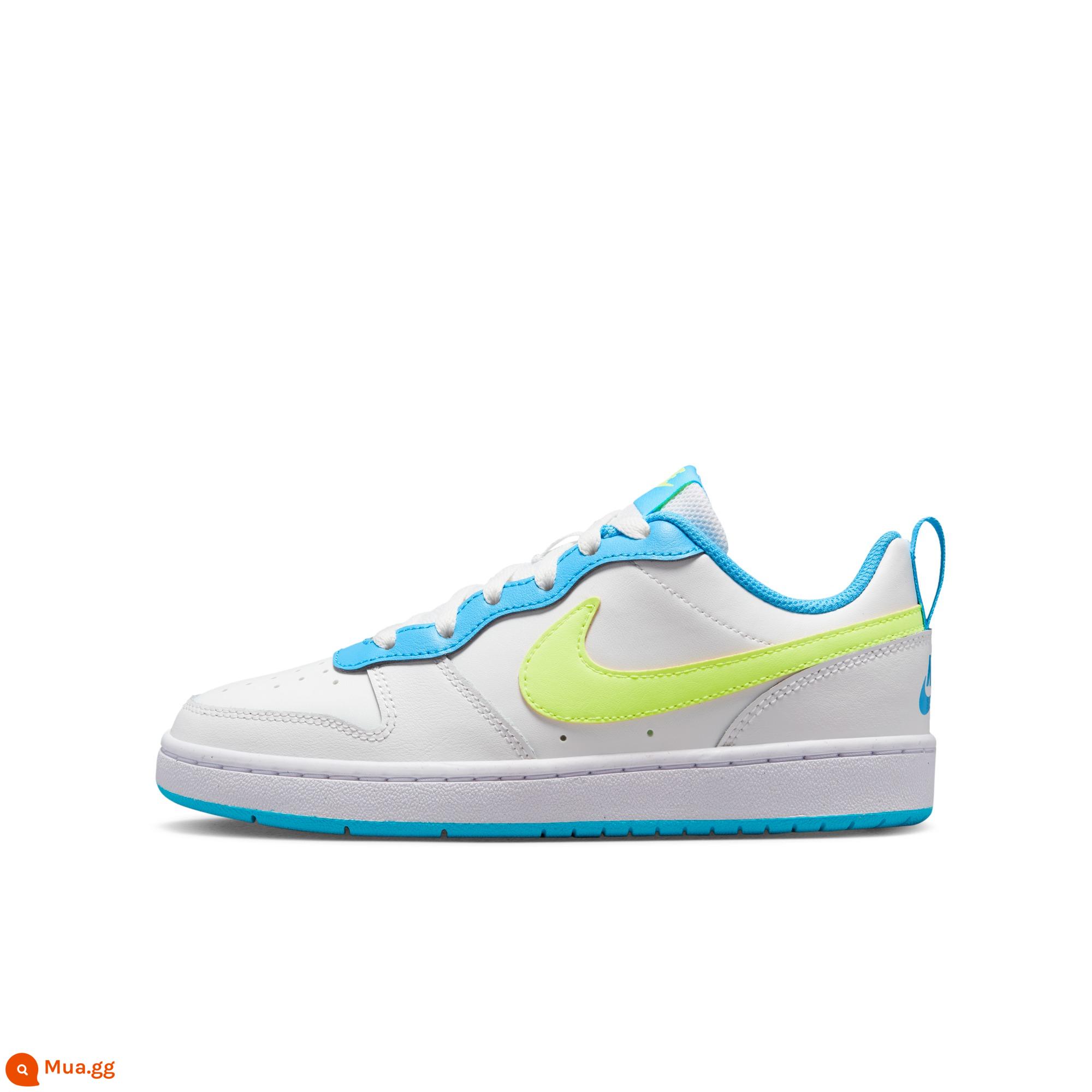 Nike Nike chính thức dành cho trẻ em COURT BOROUGH giày thể thao lớn dành cho trẻ em giày trượt ván đế thấp thoải mái BQ5448 - BQ5448-122 Đỉnh trắng/Vàng huỳnh quang/Xanh Baltic