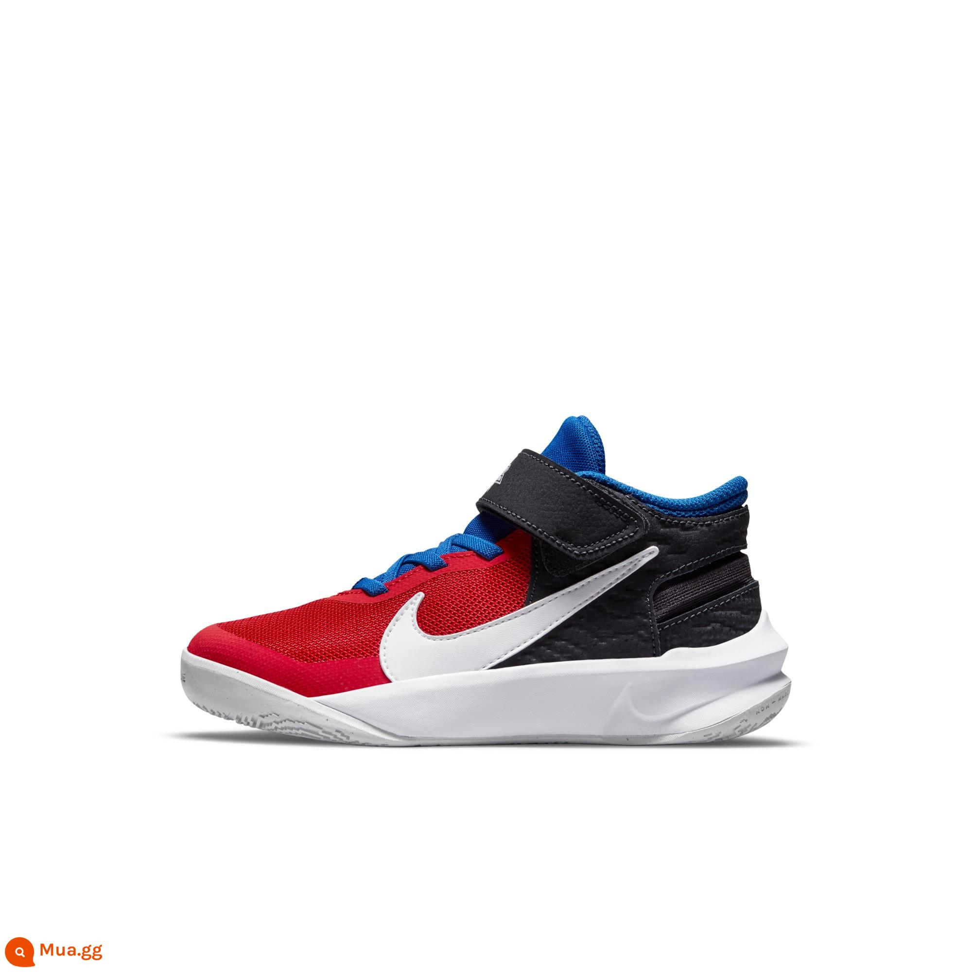 Nike Nike chính thức dành cho trẻ em TEAM HUSTLE 10 trẻ em dễ mang giày trẻ em mùa xuân Velcro DD7302 - 005 xám đen/trắng/đỏ đại học/xanh hoàng gia trò chơi