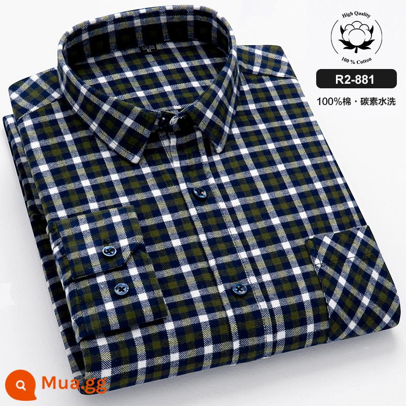 Áo polo Ralph Lauren 100% cotton sơ mi nam dài tay chải sơ mi kẻ sọc cotton giản dị trung niên và trẻ trung Quần áo nam cỡ lớn - R2-881 Xanh Navy Trắng Kiểm tra