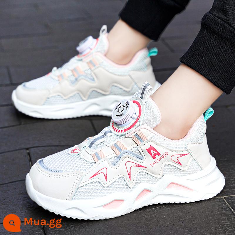 Giày Bé Gái Giày Sneakers Mùa Hè 2023 Trẻ Em Mới Nhỏ Màu Trắng Lưới Giày Lưới Thoáng Khí Bé Gái Tiểu Học Bé Trai - Màu hồng (mạng kép)