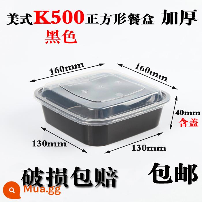 750ML Mỹ hình chữ nhật hộp cơm trưa dùng một lần 900ML giao hàng bao bì hộp tròn đen nắp lồi hộp cơm trưa bát canh - Bộ Vuông K500 Đen 150