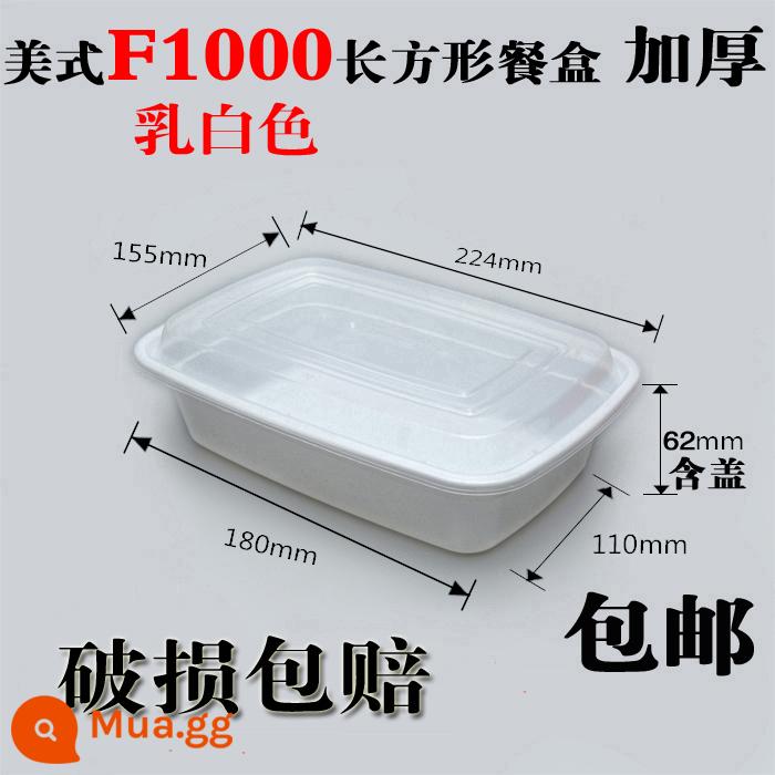 750ML Mỹ hình chữ nhật hộp cơm trưa dùng một lần 900ML giao hàng bao bì hộp tròn đen nắp lồi hộp cơm trưa bát canh - Chữ nhật F1000 màu trắng sữa 150 bộ