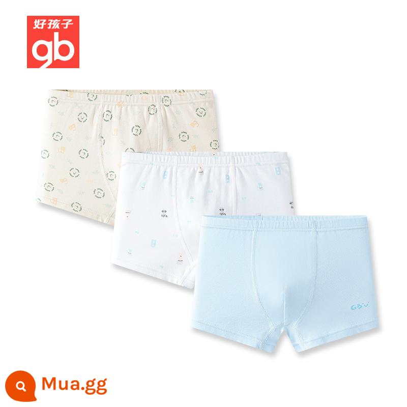 Goodbaby quần lót trẻ em goodbaby cotton tam giác quần boxer bé trai và bé gái quần boxer không xương dễ thương - Bé trai-xanh hồng (boxer 3 gói)