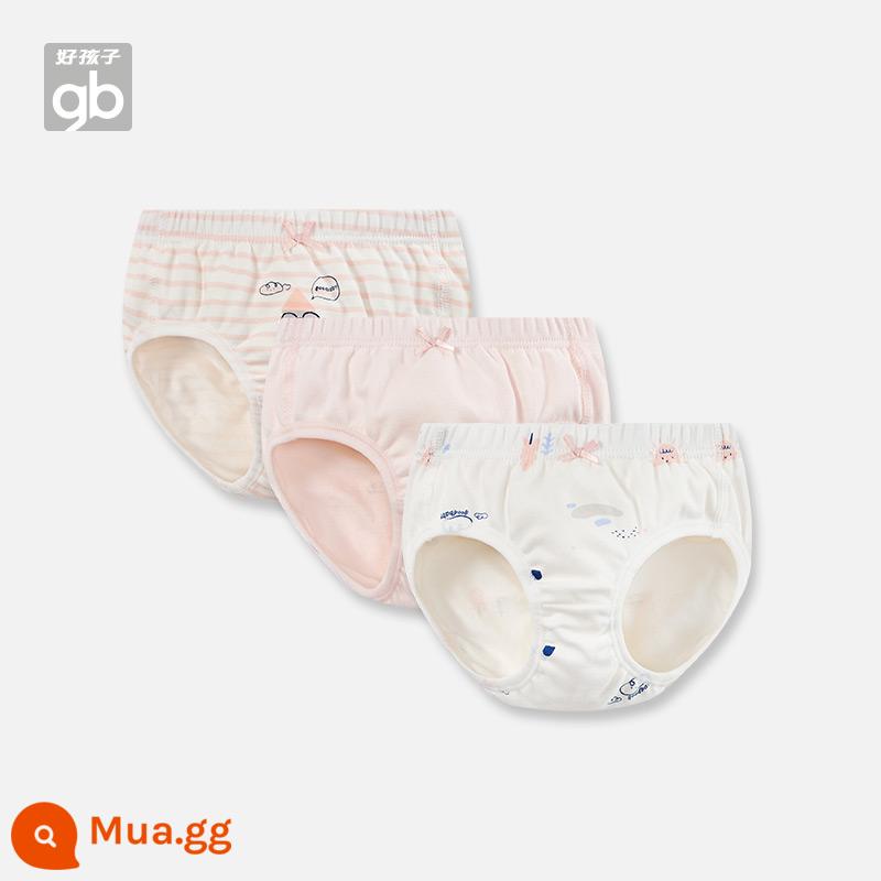 Goodbaby quần lót trẻ em goodbaby cotton tam giác quần boxer bé trai và bé gái quần boxer không xương dễ thương - Bé gái - hồng tiềm (3 múi tam giác)