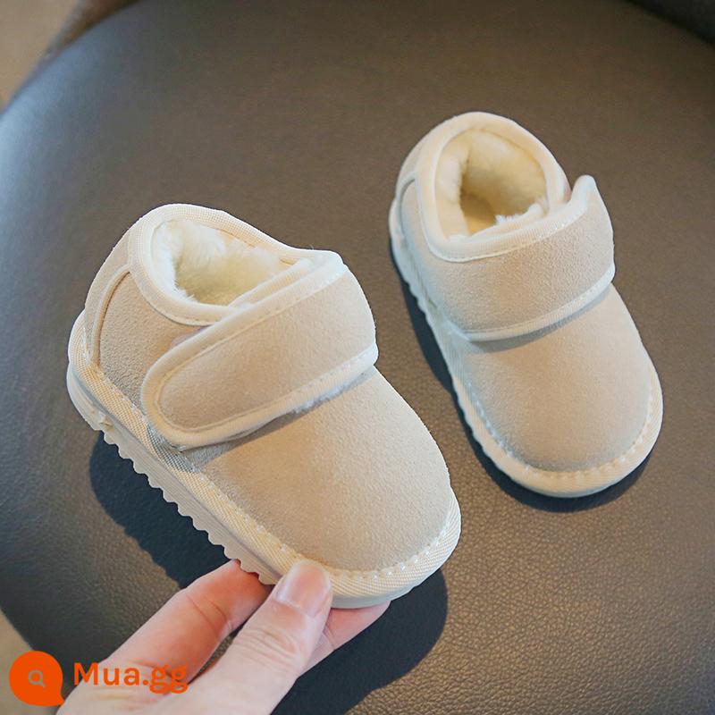 Giày bốt đi tuyết cho bé gái giày cotton đế mềm cho bé mùa đông cộng với nhung ngắn bốt bé trai giày tập đi phiên bản Hàn Quốc của giày trẻ em - Màu be (Áo trên thấp)