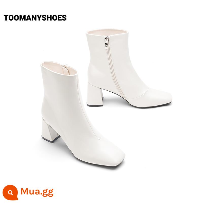 Toomanyshoes Giày Bốt Mùa Thu Đông Mới Vuông Mũi Tròn Dày Giày Cao Gót Bằng Sáng Chế Da Retro Da Lộn Giày Boot Cổ Ngắn Nữ Giày Bốt Thời Trang - Trắng (giày cao gót bóng) [Hàng có sẵn]