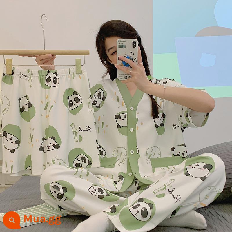 Mùa hè mới bộ đồ ngủ hoạt hình ngọt ngào cho bé gái Bộ đồ ba mảnh 2022 cotton nguyên chất ngắn tay phục vụ tại nhà cao cấp - Bộ ba món 5585 Pocket Red Panda