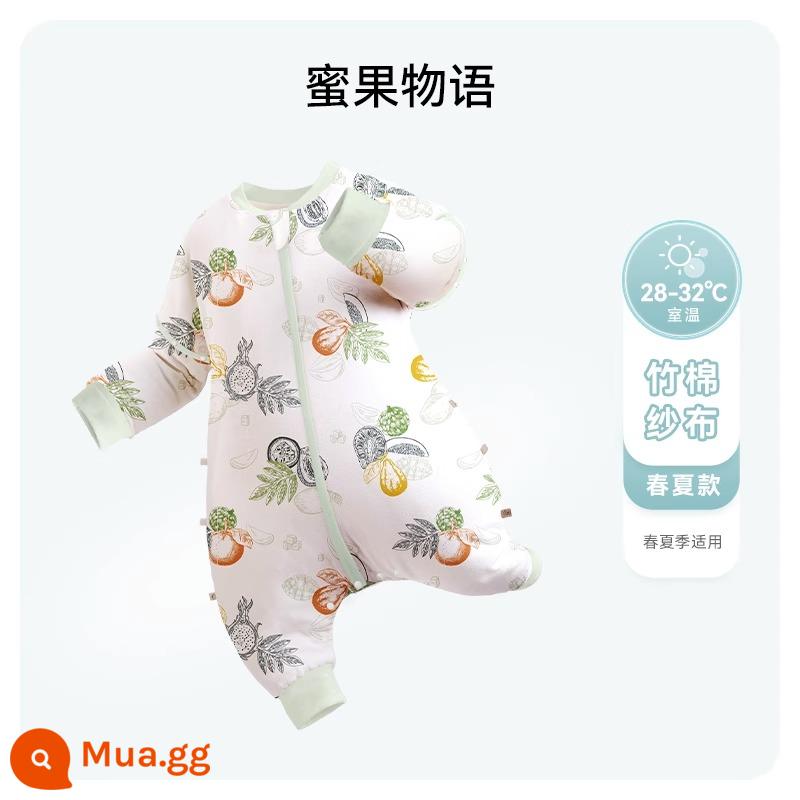 ibaby nhiệt độ không đổi tre cotton gạc cho bé chia chân túi ngủ cho trẻ sơ sinh chống đá túi ngủ mùa xuân và mùa thu đồ ngủ cho bé mỏng - [Hai lớp sợi chống cắn] Câu chuyện trái cây mật ong