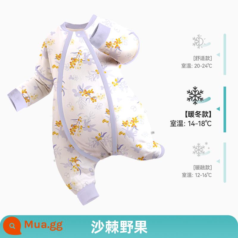 ibaby túi ngủ nhiệt độ không đổi cho bé túi ngủ xẻ chân cho bé chăn bông chống đá trẻ em dày dặn vào mùa thu đông - [Mùa đông ấm áp] Quả hắc mai biển (thích hợp với nhiệt độ phòng 14 ~ 18oC)