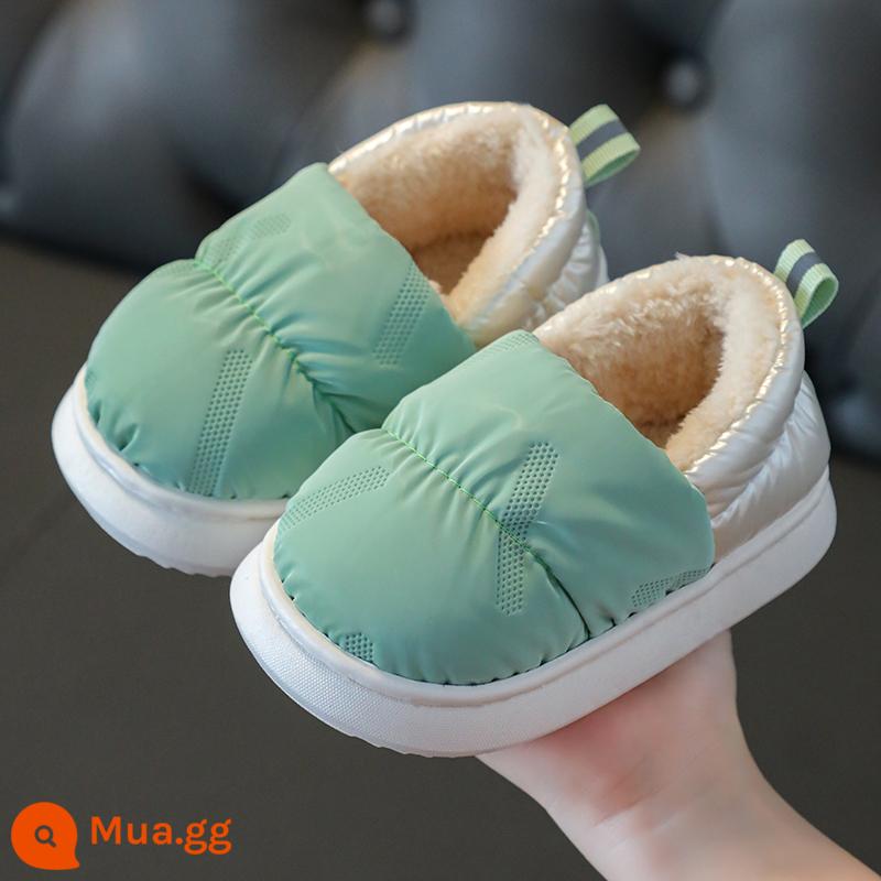 Giày cotton mùa đông cho bé gái 2-9 tuổi chống trượt, vải giữ ấm, giày lông thú chống nước cho bé, dép bông đi trong nhà - A08-xuống vải màu xanh lá cây