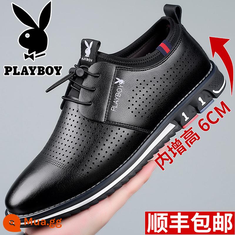 Giày nam Playboy mùa xuân mới giày da nam công sở bên trong tăng chiều cao xu hướng tất cả các trận đấu giày thường nam - [Rỗng nâng cao] Đen [Chính thức chính thức]