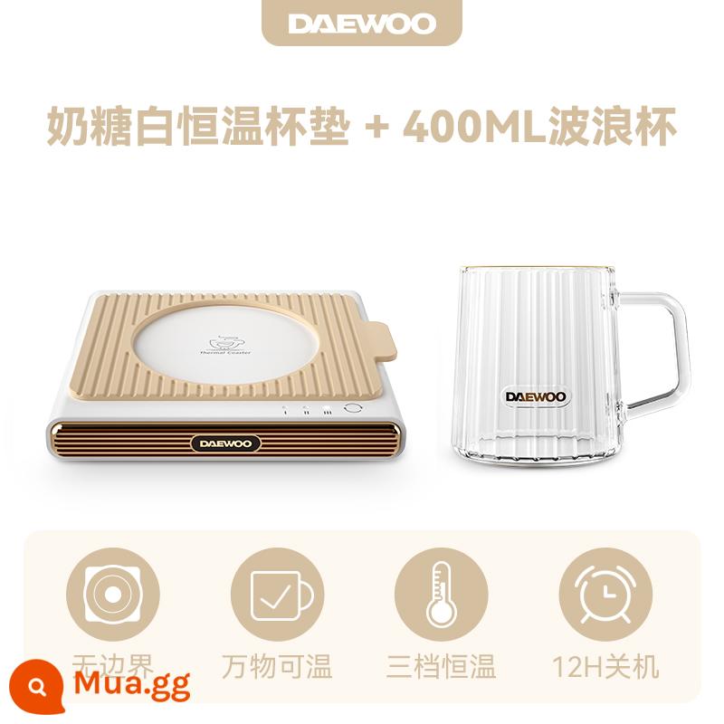 Daewoo nhiệt độ không đổi coaster sưởi ấm coaster 55 độ ấm ấm coaster cốc cách nhiệt văn phòng hộ gia đình sữa nóng hiện vật - Đế lót ly giữ nhiệt Toffee trắng + cốc sóng 400ml