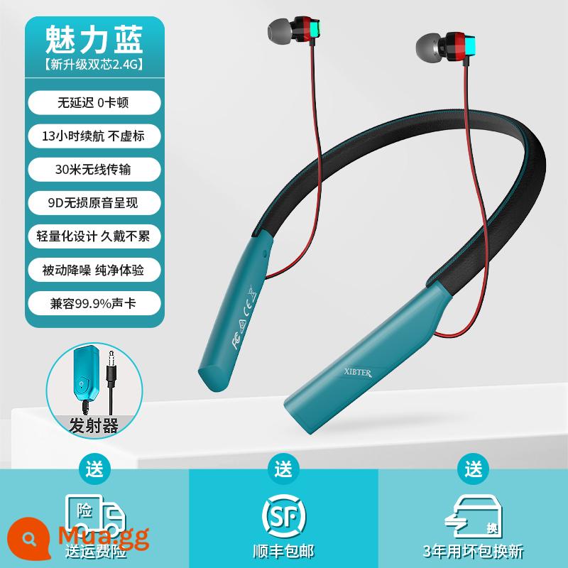 Trực tiếp tai nghe mỏ neo chuyên dụng giám sát không dây card âm thanh tai lưng ngoài trời treo cổ Bluetooth lưới rung đỏ có hàng - Màu xanh quyến rũ [One to One] Thời lượng pin 13 giờ + không có độ trễ + chất lượng âm thanh không bị méo tiếng 9D