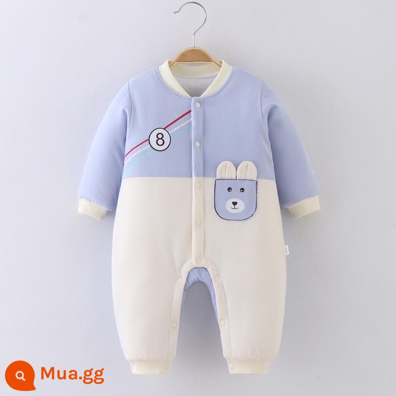 Áo liền quần chần bông sơ sinh mùa thu đông mẫu Plus cotton dày bé đệm áo liền quần sơ sinh áo liền quần ấm áp - chú thỏ bỏ túi màu xanh