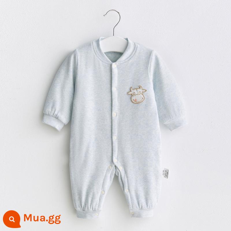 Quần áo sơ sinh xuân hạ thu đông chần bông đi chơi cotton mỏng 0 bộ 06 tháng 3 áo liền quần sơ sinh áo liền quần cho bé - 21871 (Xanh dương) Áo liền quần có đệm mỏng