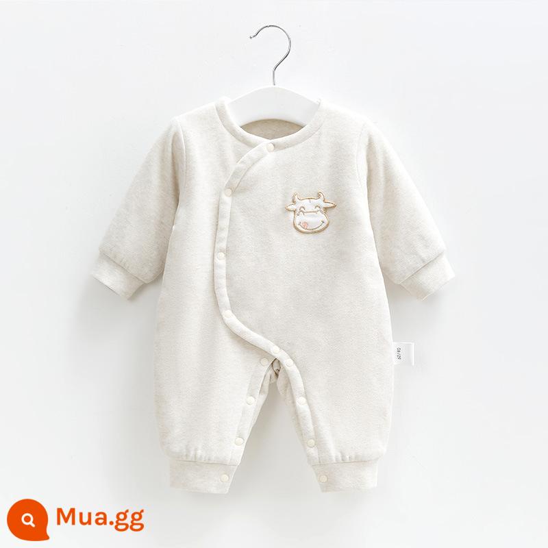 Quần áo sơ sinh xuân hạ thu đông chần bông đi chơi cotton mỏng 0 bộ 06 tháng 3 áo liền quần sơ sinh áo liền quần cho bé - Bộ áo liền quần chần bông mỏng 21862 (xám)