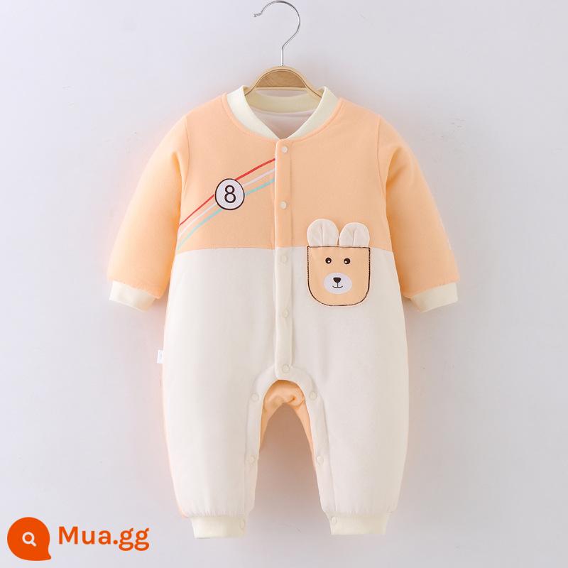 Áo liền quần chần bông sơ sinh mùa thu đông mẫu Plus cotton dày bé đệm áo liền quần sơ sinh áo liền quần ấm áp - thỏ bỏ túi màu hồng