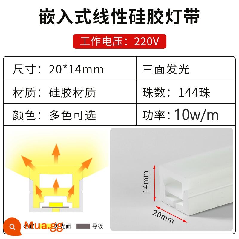 Đèn LED silicon dẻo có dải vỏ mềm 12v24 điện áp thấp chống thấm nước 220V đèn tuyến tính nhúng có rãnh - Chiều rộng 20 * Độ dày 14mm, đèn ba mặt phát ra 220V★ giá 10 mét [Tặng 1 phích cắm]