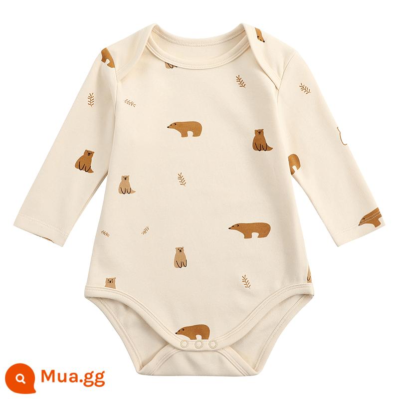 Tinypeople Phong Cách Bắc Âu Mới Cho Bé Cotton Tay Dài Tam Giác Áo Liền Quần Nam Xuân Thu Đáy Jumpsuit Cho Bé - [Con gấu]