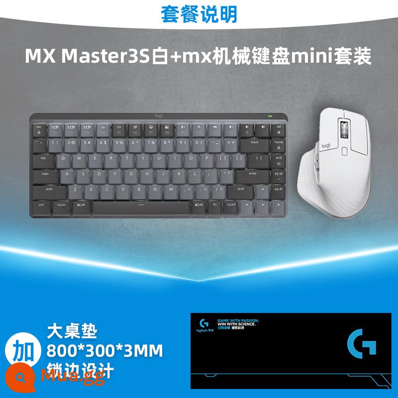 Chuột bluetooth không dây Logitech MX Master 3S cao cấp tắt tiếng màn hình máy tính xách tay Bolt receiver - Bàn phím cơ Master3S White + MX Công tắc xanh mini [Thảm bàn lớn miễn phí]