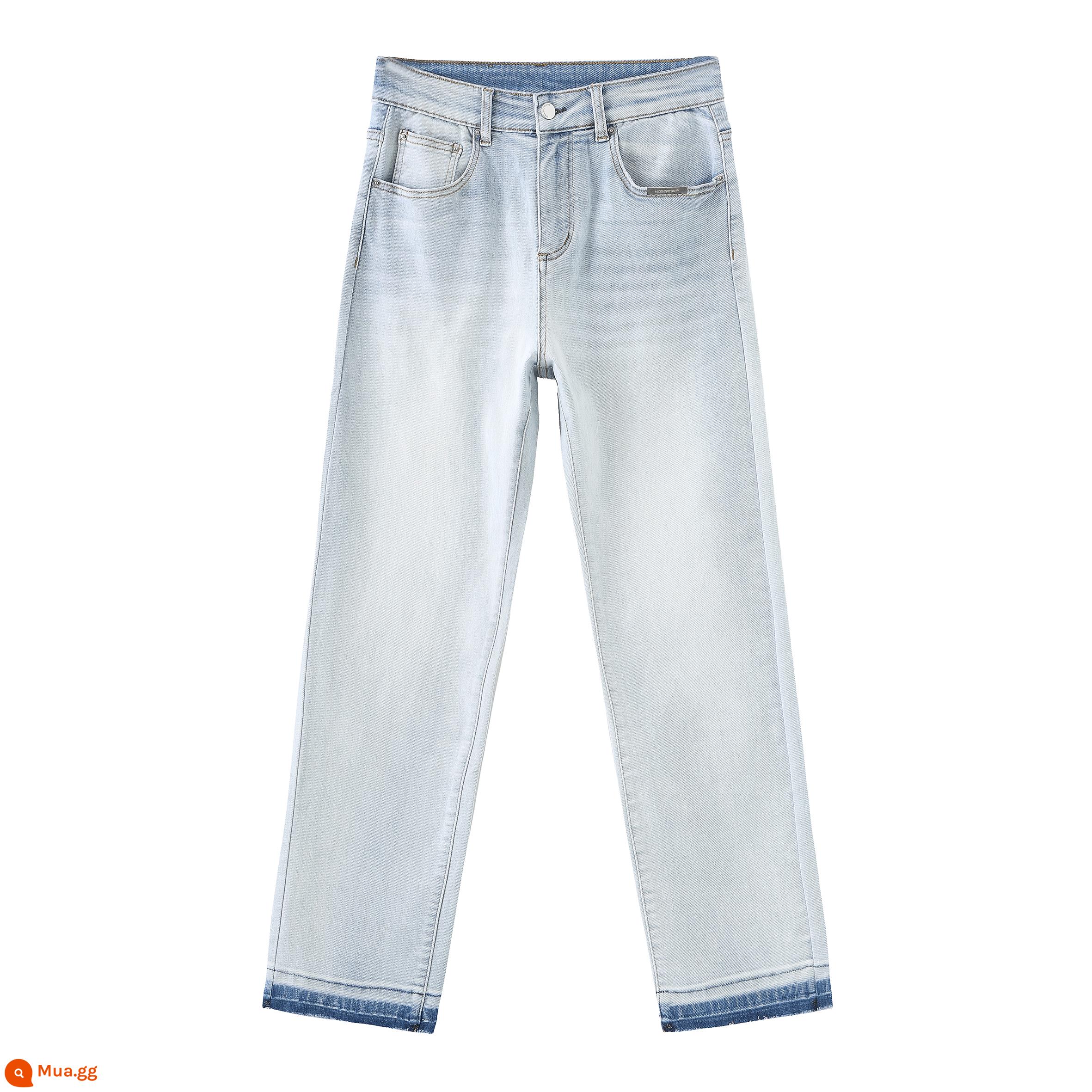 CHƯA BIẾT Quần jeans ống đứng màu xám nhạt đã giặt với viền sờn Quần cơ bản hợp thời trang nam và nữ cùng phong cách - Điểm màu xanh nhạt