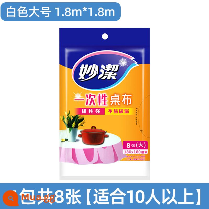 Miaojie khăn trải bàn dùng một lần vải nhựa hình chữ nhật nhà khách sạn khăn trải bàn dày bàn tròn khăn trải bàn trong suốt - Kích thước lớn màu trắng [1 gói = 8 tờ] phù hợp cho 10 người 1,8 mét x 1,8 mét