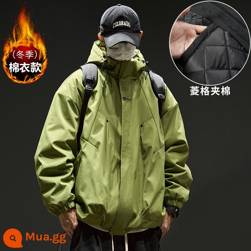 Quần áo bảo hộ lao động nam áo khoác cotton, áo khoác nam có mũ dày mùa đông, áo jacket, áo khoác cotton ấm áp cho bé trai, quần áo mùa đông size lớn - màu xanh lá