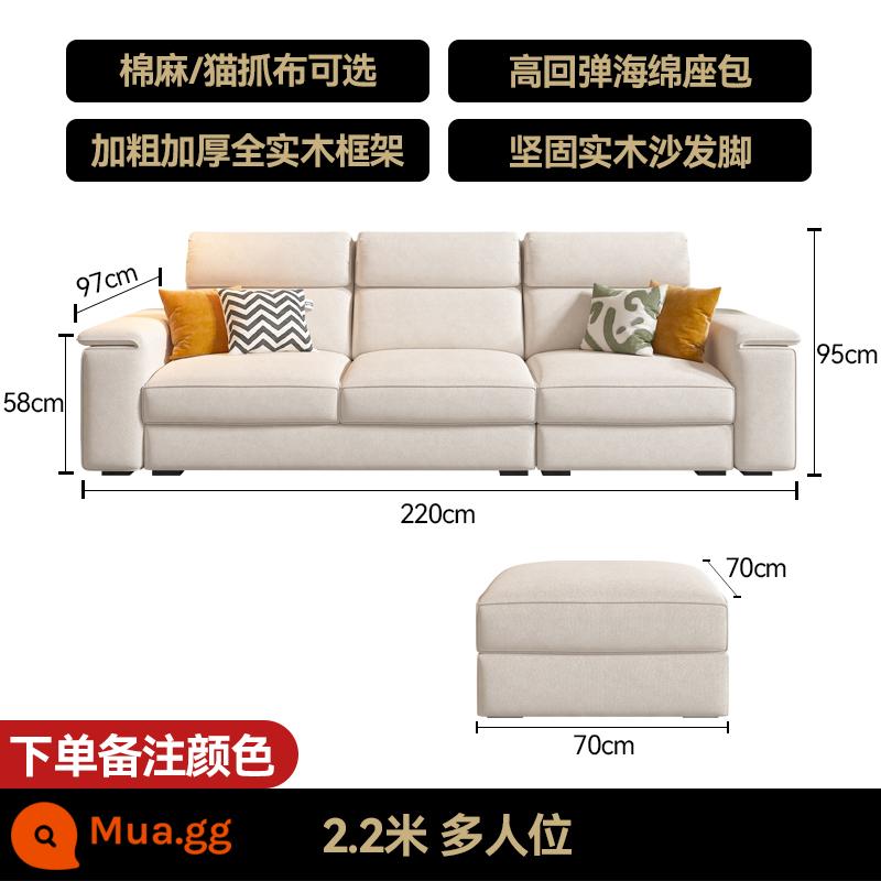 2023 Mới Mèo Cào Sofa Vải Hàng Thẳng Ba Chỗ Bốn Chỗ Hiện Đại Đơn Giản Căn Hộ Nhỏ Sofa Vải Lanh Phòng Khách - Ba người + bàn đạp (2,2 mét)