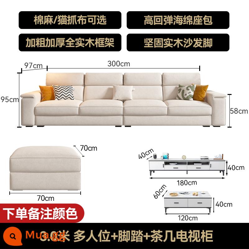 2023 Mới Mèo Cào Sofa Vải Hàng Thẳng Ba Chỗ Bốn Chỗ Hiện Đại Đơn Giản Căn Hộ Nhỏ Sofa Vải Lanh Phòng Khách - Bốn chỗ ngồi + chỗ để chân + bàn cà phê và tủ TV (3 mét)