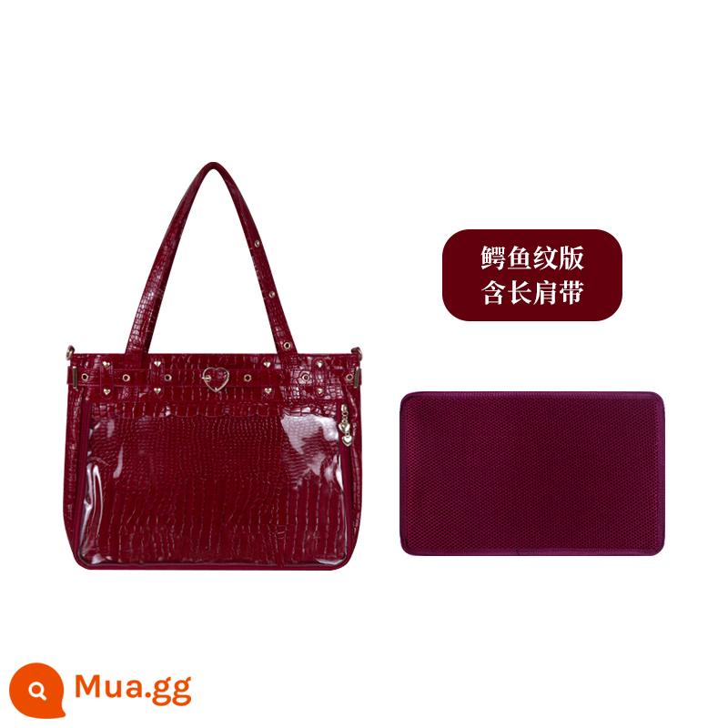 Wu Dong Shop original pain bag [Freya] văn hóa nhóm punk goth hot girl hàng ngày một vai nữ dung tích lớn - Họa tiết cá sấu đỏ tía + dây đeo chéo