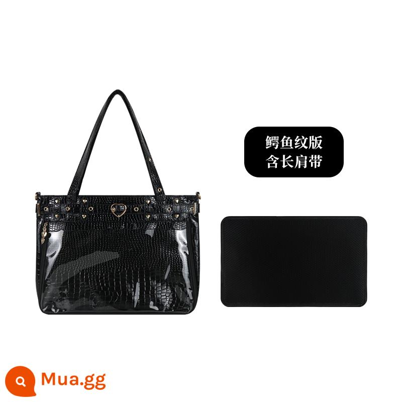 Wu Dong Shop original pain bag [Freya] văn hóa nhóm punk goth hot girl hàng ngày một vai nữ dung tích lớn - Họa tiết cá sấu đen + dây đeo chéo